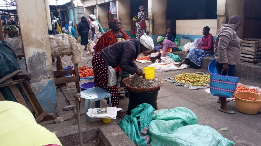 Market scene - women selling products on the outdoor market