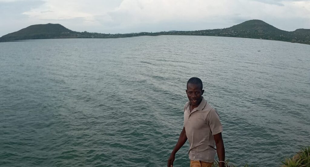 Mike Wachara on the shores of Rusinga island, Victoria Lake